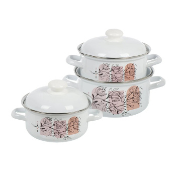 яяяНабор кастрюль эмалированных: 1,5л+2,0л+3,0л рис. "Хлопок" С-124АП2/4 "Лысьвенские ЭМАЛИ" *1