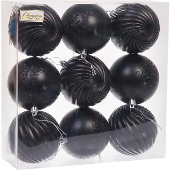 Новогодние шары "Изящные узоры" 8 см (набор 9 шт), Черный