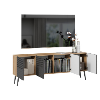 Тумба под ТВ Танго Тип1 1602х308хh400 (Дуб крафт золотой/Холст вулкан)*1