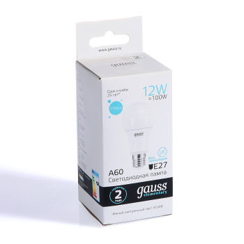 Лампа светодиодная Gauss Elementary, Е27, груша A60, 12 Вт, 1150 Лм, 4000 К, нейтральный белый